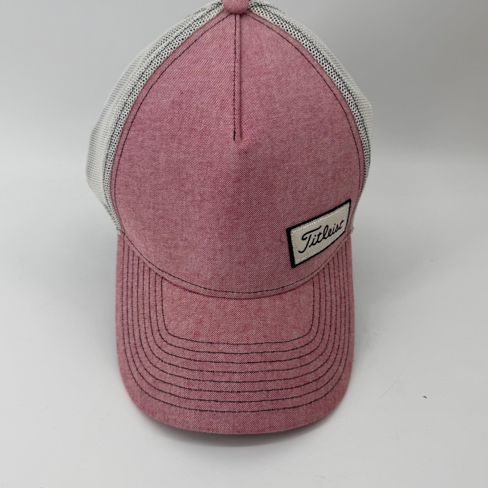 Titleist A-Flex Mens M/L Golf Hat Pink White Mesh Back Stretch Fit Trucker‎ Cap